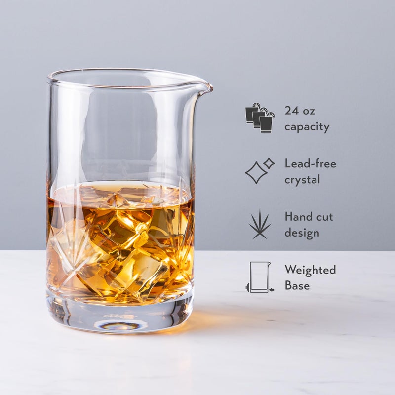 Cork & Mill Cocktail Mixing Glass, Old Fashioned Kit, Large 24 oz Crystal Cocktail Mixer for Bartenders, 9-Piece Home Bar Accessories Set for Manhattans and Other Whiskey Drinks - Image 4